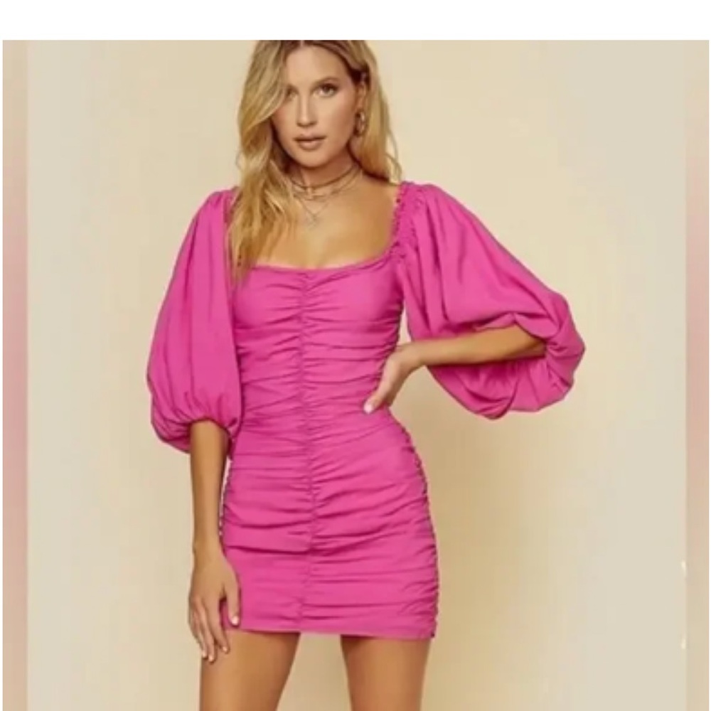 For Love And Lemons Pink Ruched Mini Dress